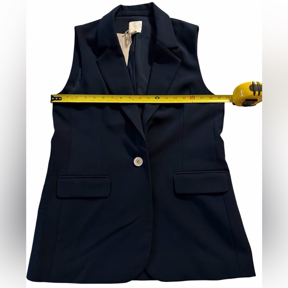 Joie Navy Blue Tailored Vest Sleeveless Blazer Longline Notched Lapel Size 8 NWT - Picture 11 of 13